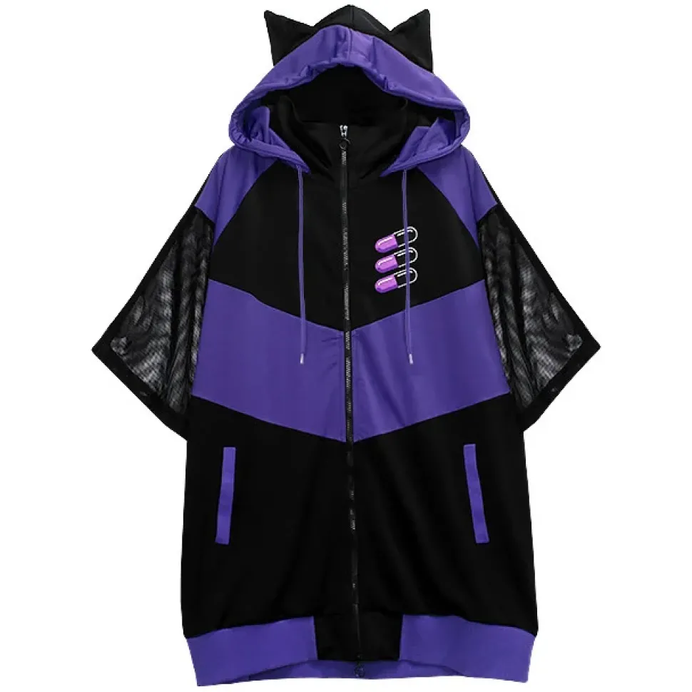 LISTEN FLAVOR Cat Ear Capsule Mesh Jersey Hoodie