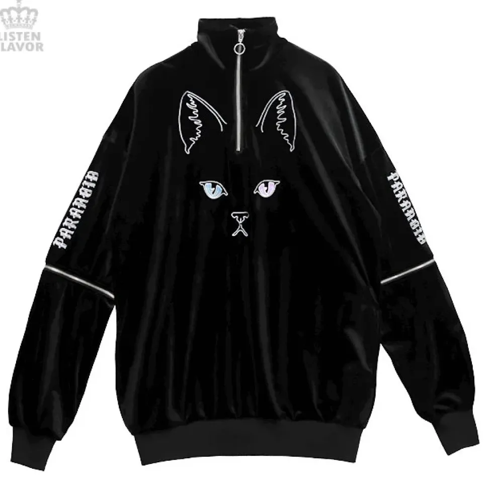LISTEN FLAVOR Cat Eye Velour Half-Zip Pullover