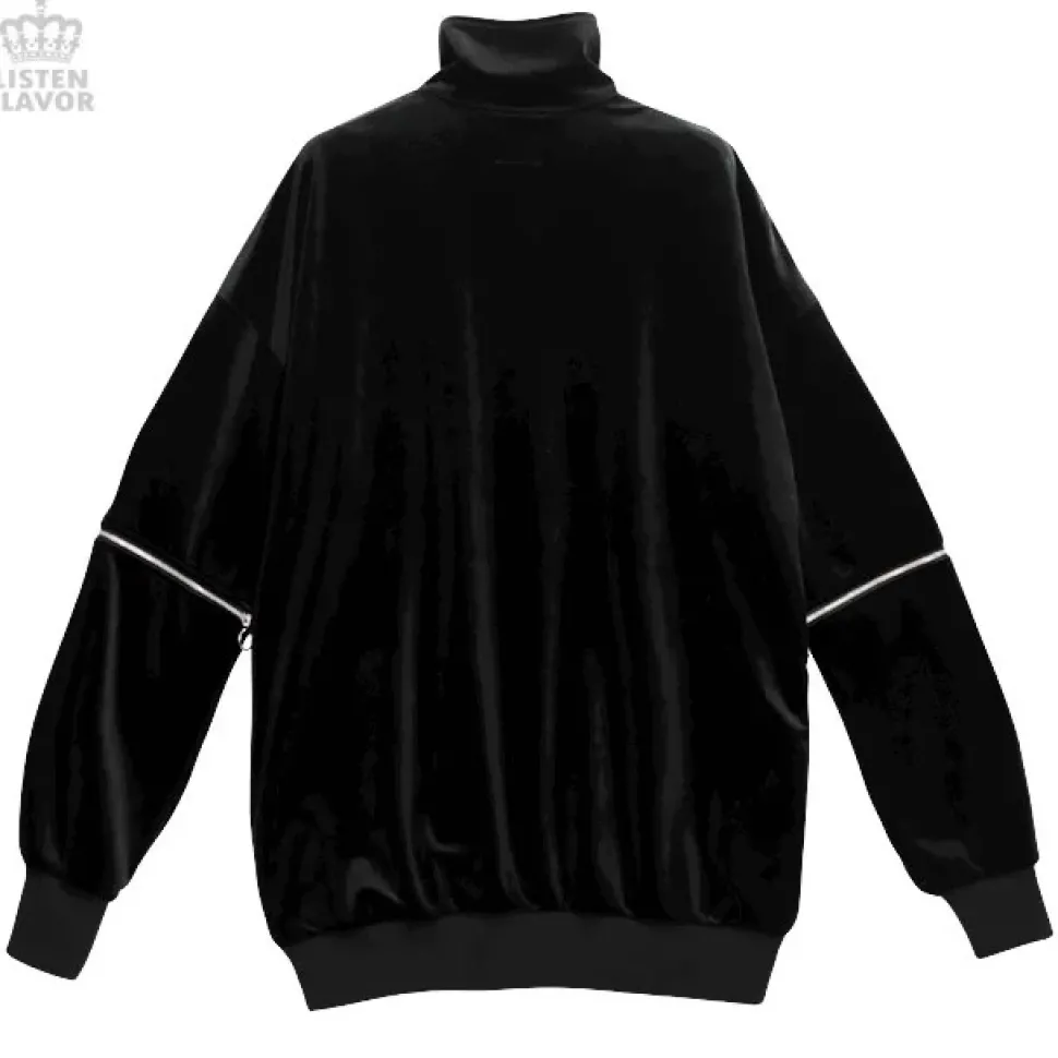 LISTEN FLAVOR Cat Eye Velour Half-Zip Pullover