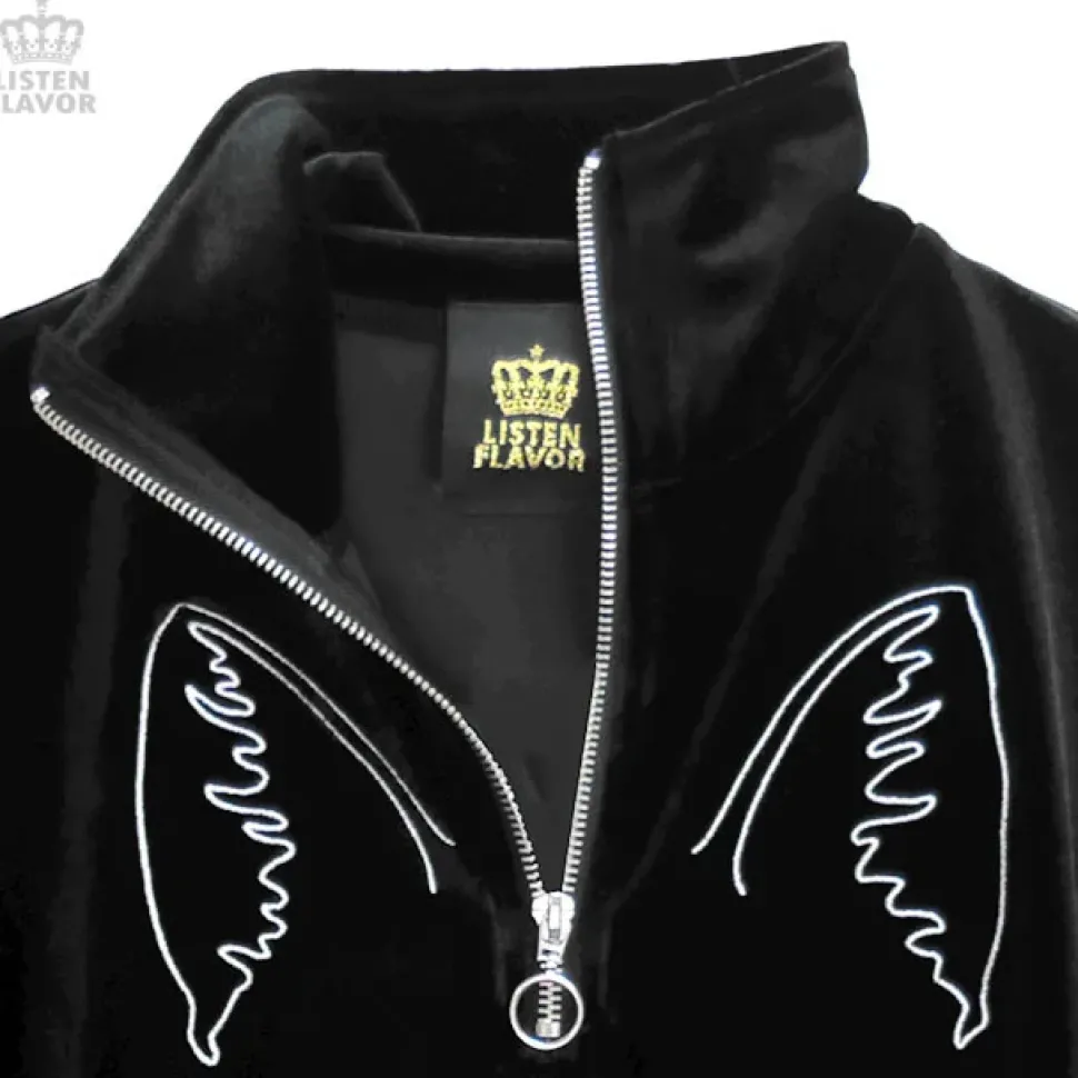 LISTEN FLAVOR Cat Eye Velour Half-Zip Pullover