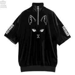 LISTEN FLAVOR Cat Eye Velour Half-Zip Pullover