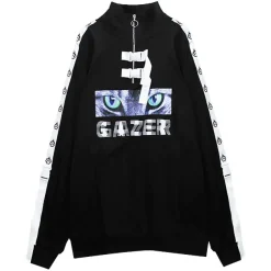 LISTEN FLAVOR Cat is Watching Half-Zip Pullover