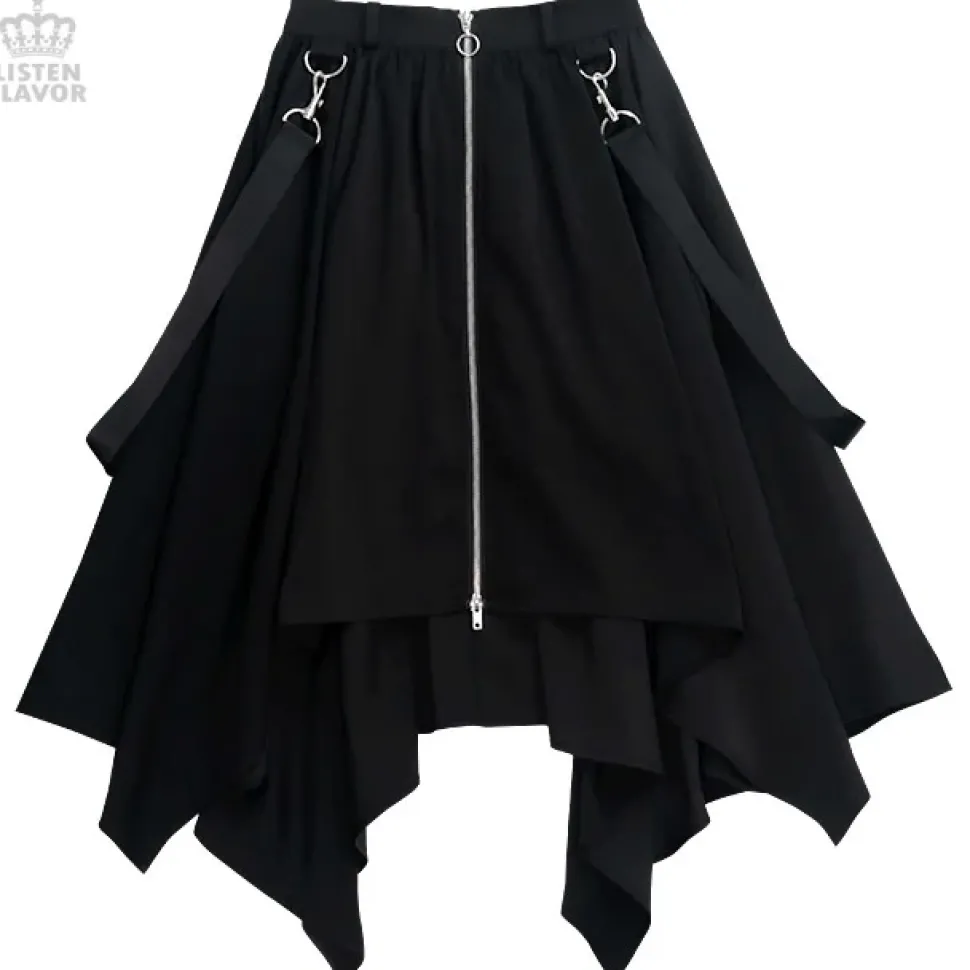 LISTEN FLAVOR Center Zip Hemline Skirt w/ Strap