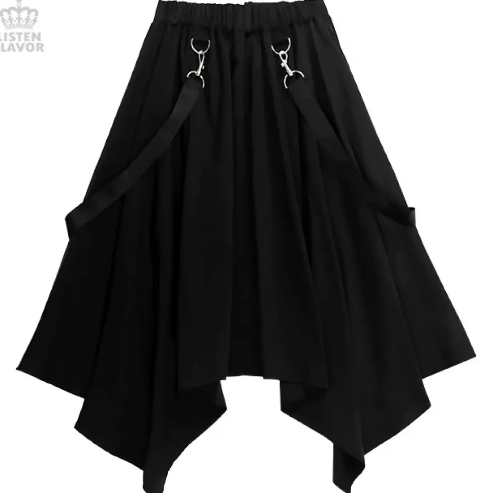 LISTEN FLAVOR Center Zip Hemline Skirt w/ Strap
