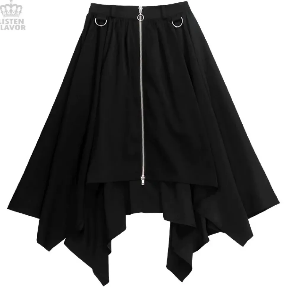 LISTEN FLAVOR Center Zip Hemline Skirt w/ Strap