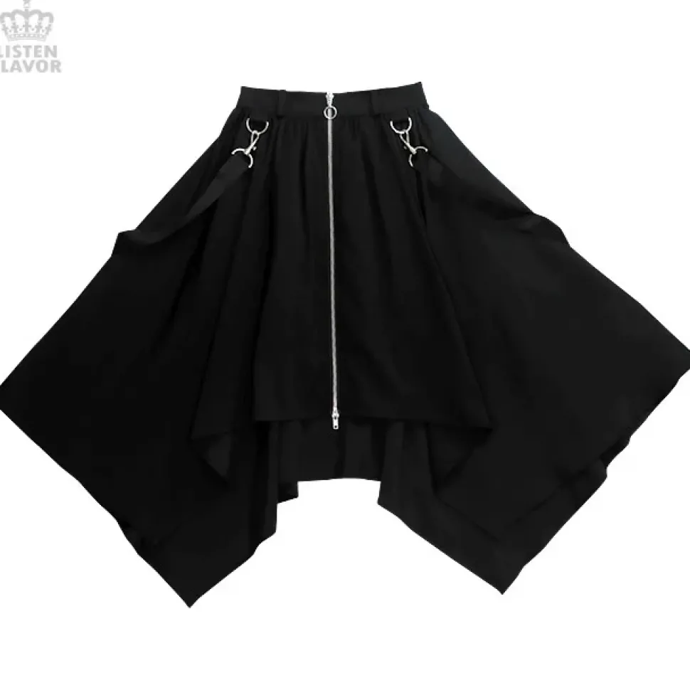 LISTEN FLAVOR Center Zip Hemline Skirt w/ Strap