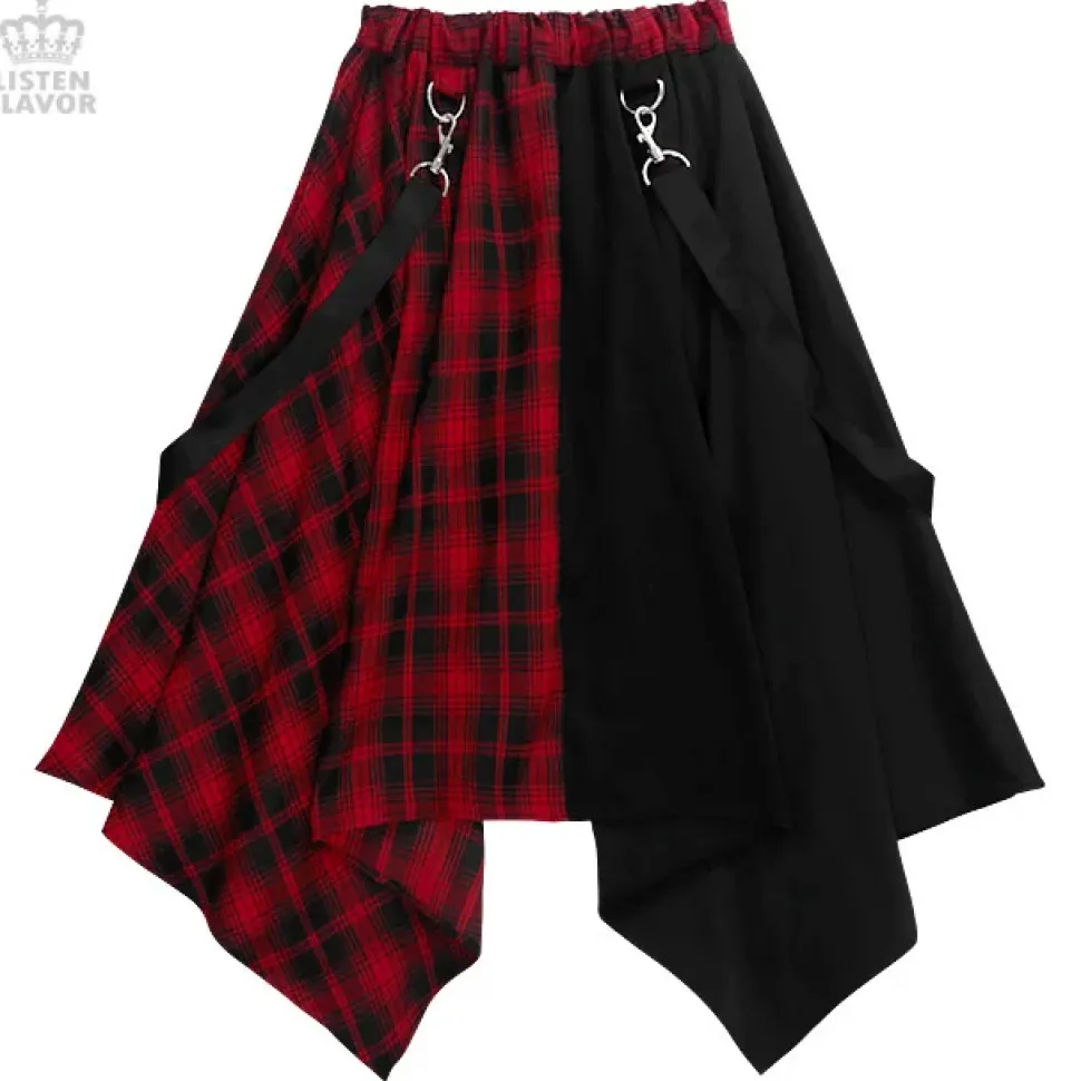 LISTEN FLAVOR Center Zip Hemline Skirt w/ Strap