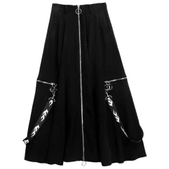 LISTEN FLAVOR Center Zip Strap Maxi Skirt Black