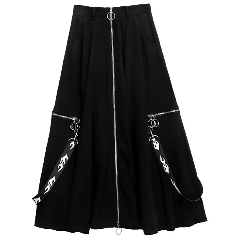LISTEN FLAVOR Center Zip Strap Maxi Skirt Black