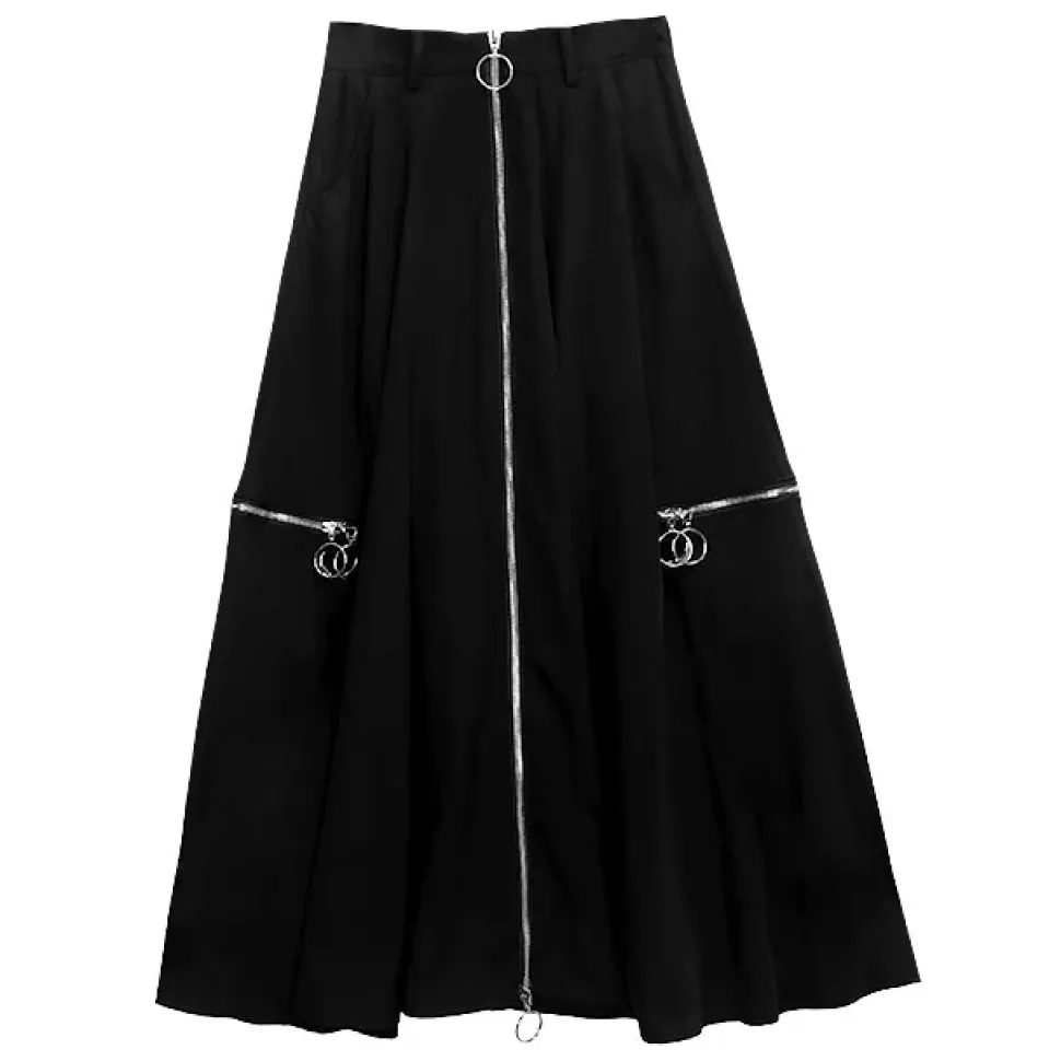 LISTEN FLAVOR Center Zip Strap Maxi Skirt Black