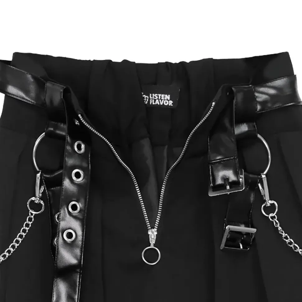 LISTEN FLAVOR Center Zip Skirt w/ Chain