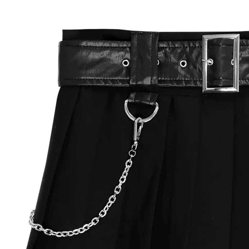 LISTEN FLAVOR Chain Belt Pleated Skirt