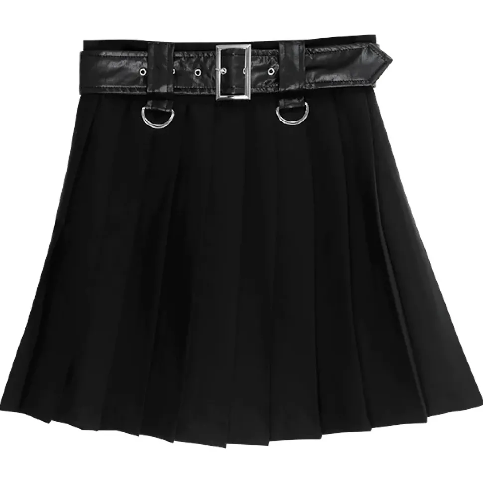 LISTEN FLAVOR Chain Belt Pleated Skirt