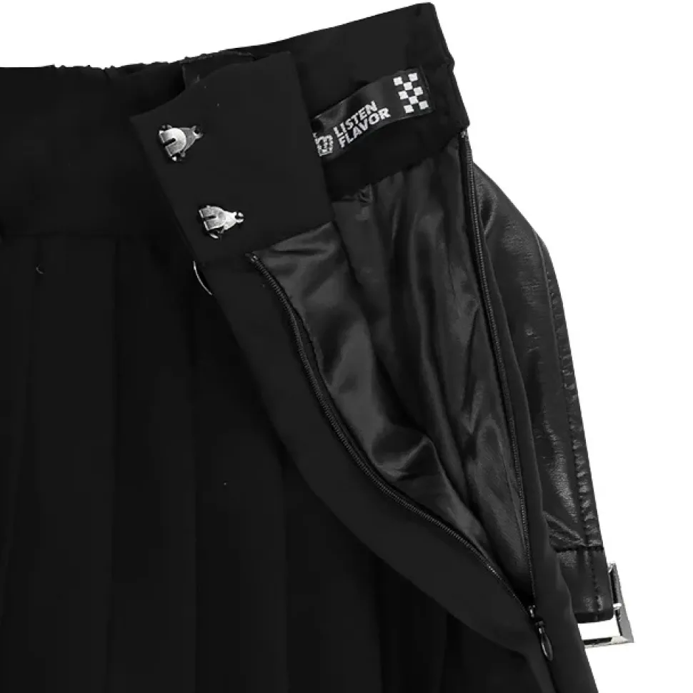 LISTEN FLAVOR Chain Belt Pleated Skirt
