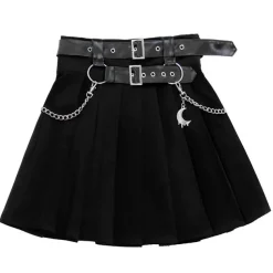 LISTEN FLAVOR Chain Belt Pleated Skirt
