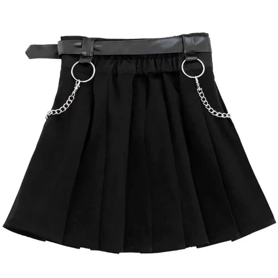 LISTEN FLAVOR Chain Belt Pleated Skirt