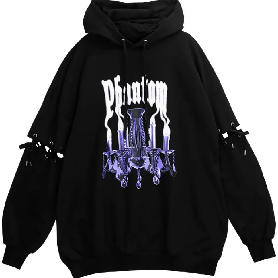 LISTEN FLAVOR Chandelier Lace-Up Sleeve Hoodie