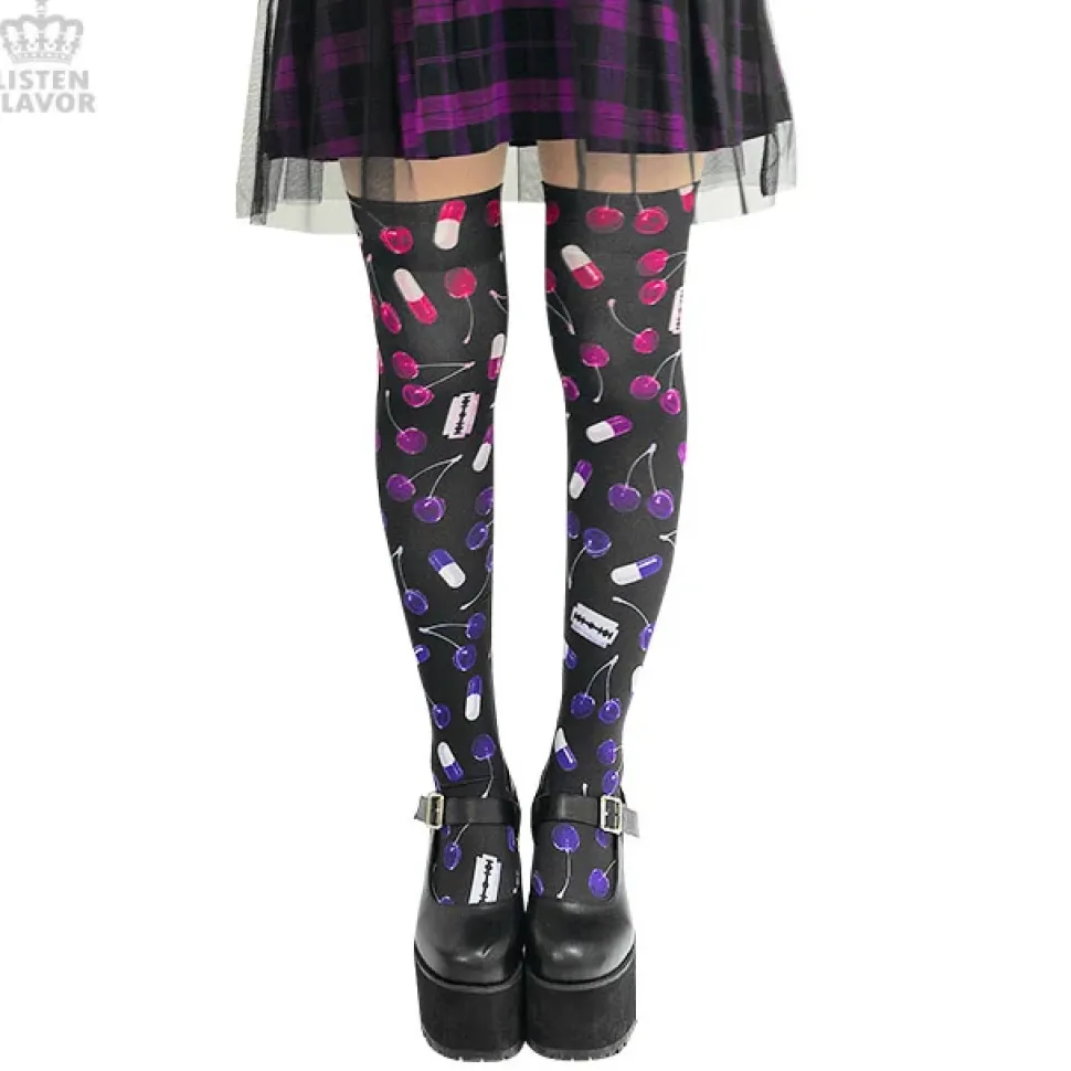 LISTEN FLAVOR Cherry Knee-High Socks
