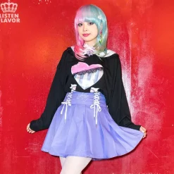 LISTEN FLAVOR Cherry Lace-Up Pleated Skirt