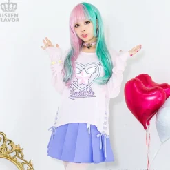 LISTEN FLAVOR Cherry Lace-Up Pleated Skirt