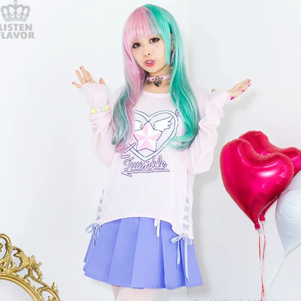 LISTEN FLAVOR Cherry Lace-Up Pleated Skirt