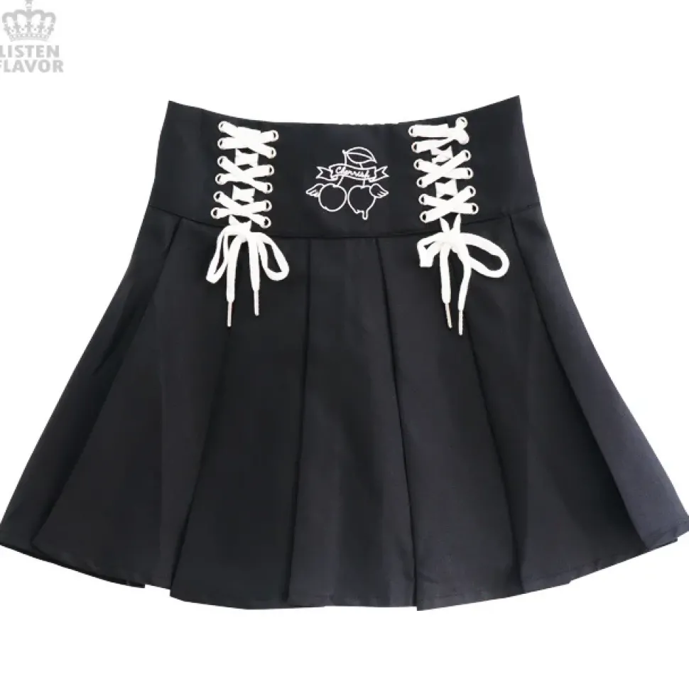 LISTEN FLAVOR Cherry Lace-Up Pleated Skirt
