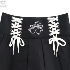 LISTEN FLAVOR Cherry Lace-Up Pleated Skirt
