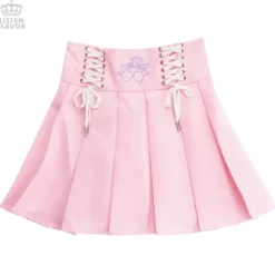 LISTEN FLAVOR Cherry Lace-Up Pleated Skirt