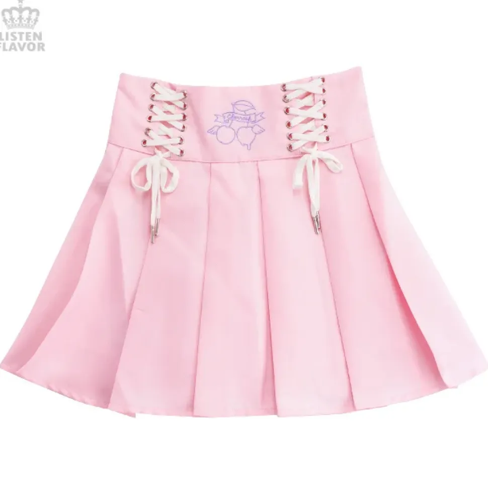 LISTEN FLAVOR Cherry Lace-Up Pleated Skirt