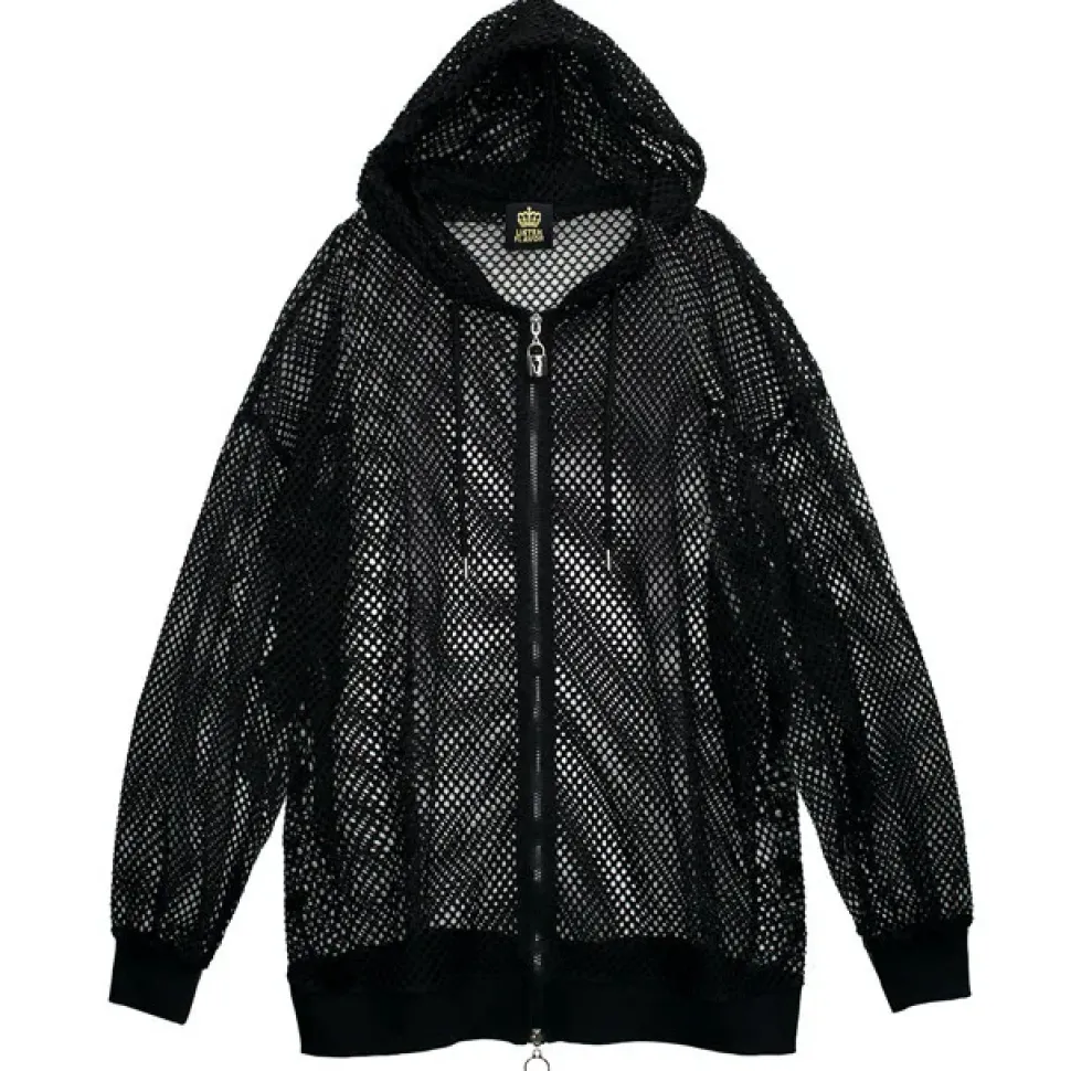 LISTEN FLAVOR Cool Mesh Zip Hoodie Black