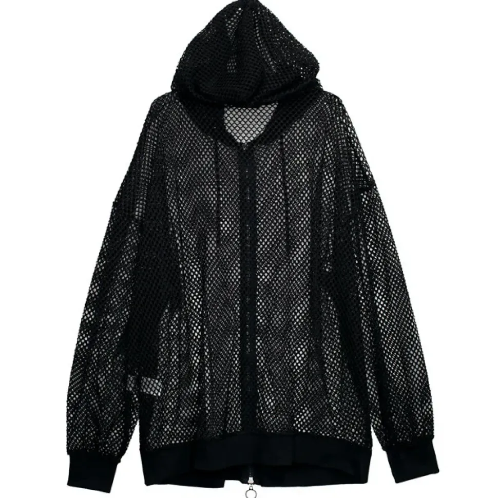 LISTEN FLAVOR Cool Mesh Zip Hoodie Black