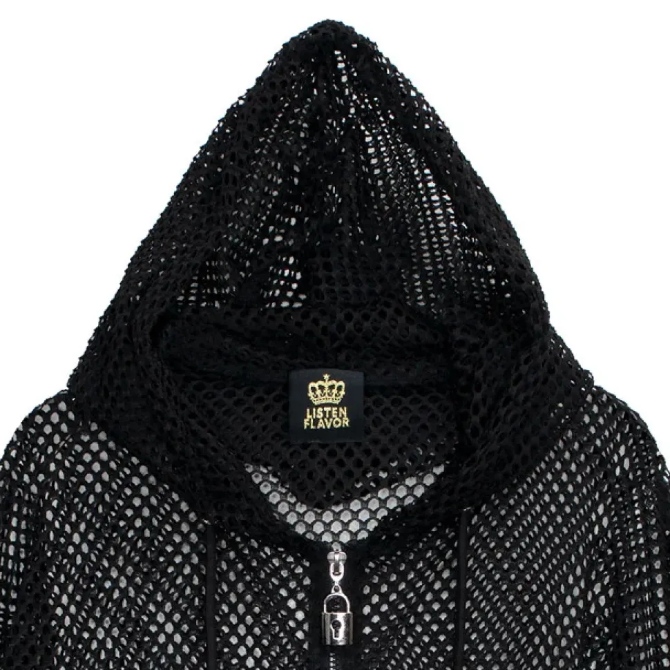 LISTEN FLAVOR Cool Mesh Zip Hoodie Black