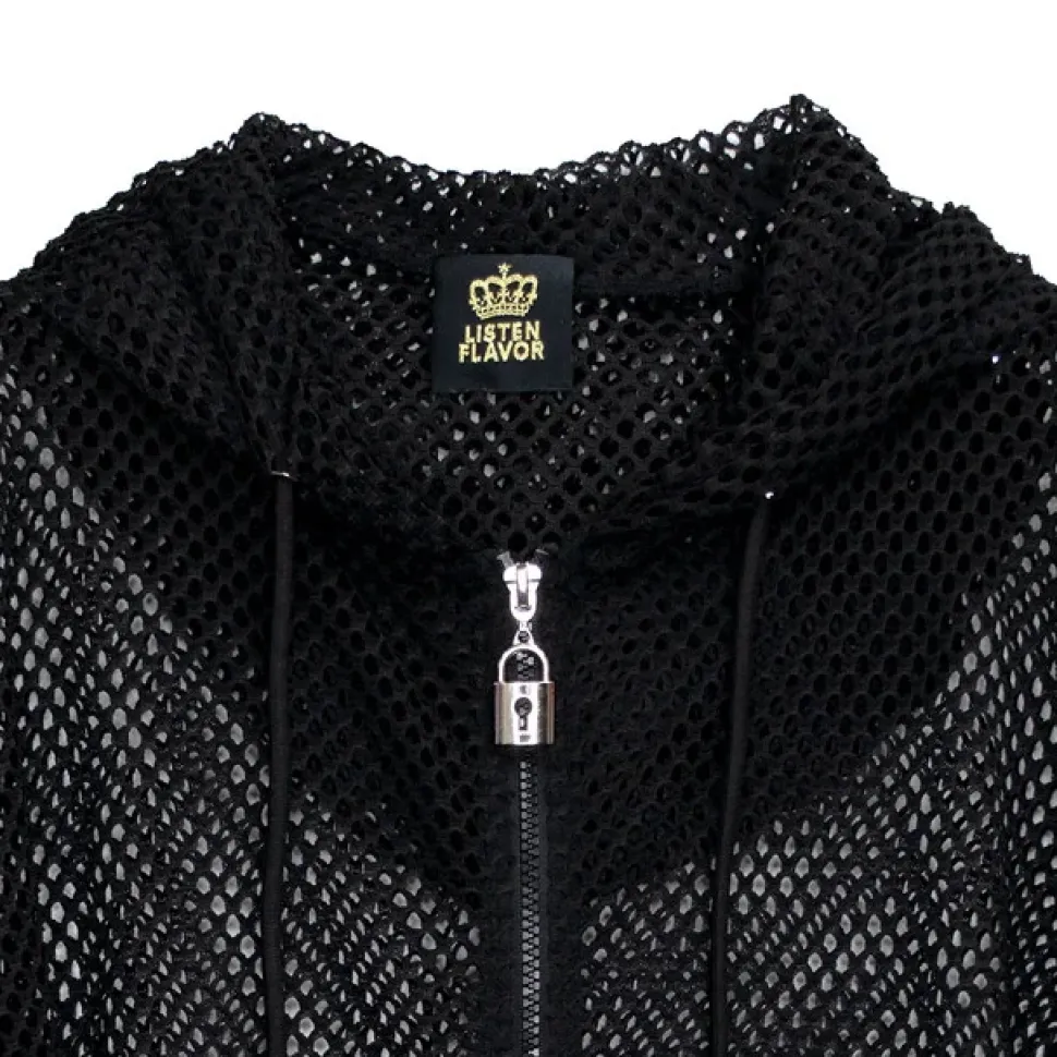 LISTEN FLAVOR Cool Mesh Zip Hoodie Black