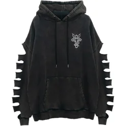 LISTEN FLAVOR Cross of Temptation Damaged Hoodie Vintage Black