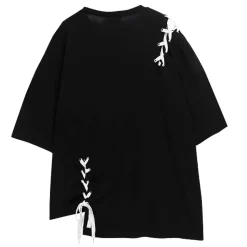 LISTEN FLAVOR Cross Safety Pin Lace-Up Asymmetrical Top
