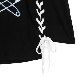 LISTEN FLAVOR Cross Safety Pin Lace-Up Asymmetrical Top