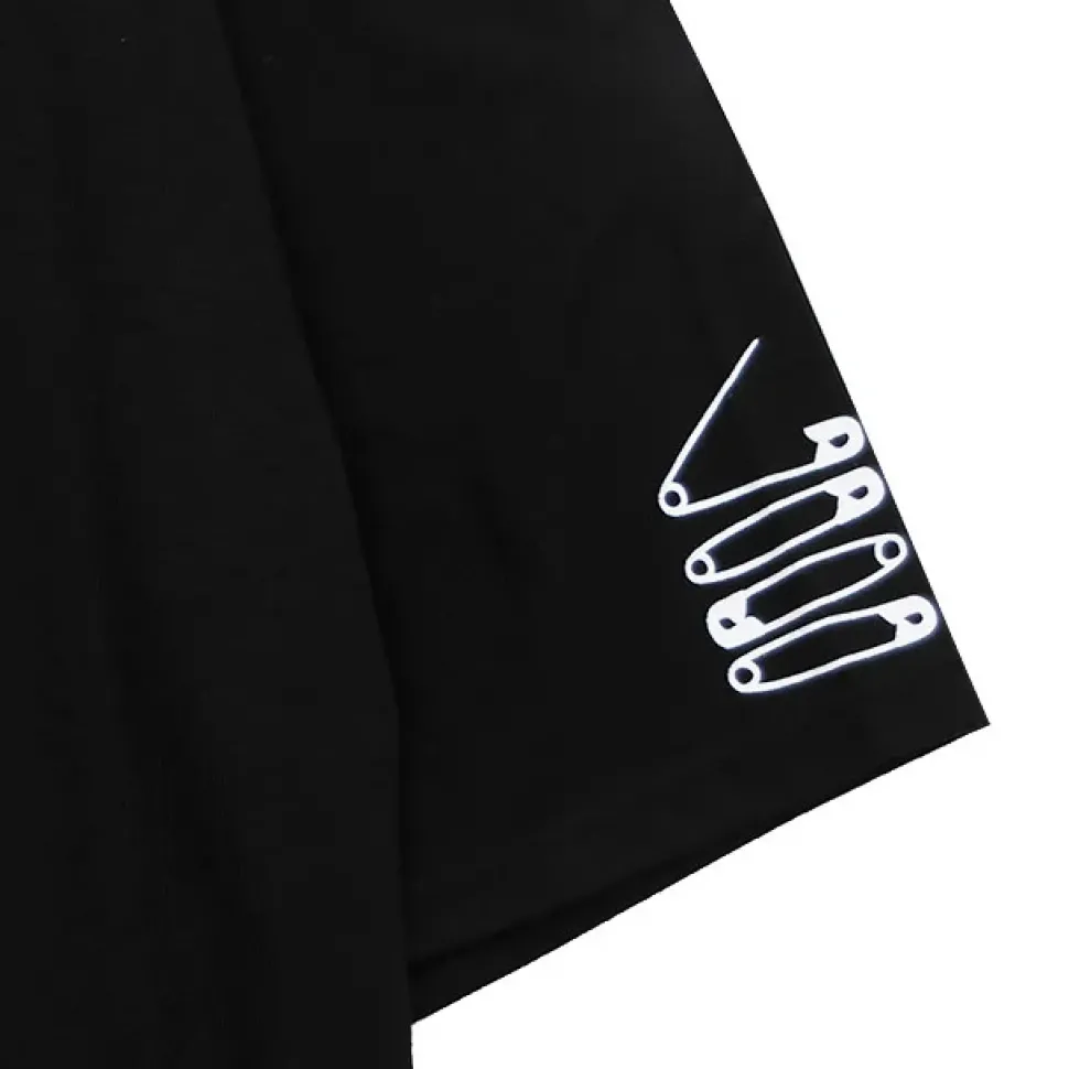 LISTEN FLAVOR Cross Safety Pin Lace-Up Asymmetrical Top