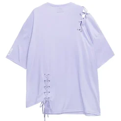LISTEN FLAVOR Cross Safety Pin Lace-Up Asymmetrical Top