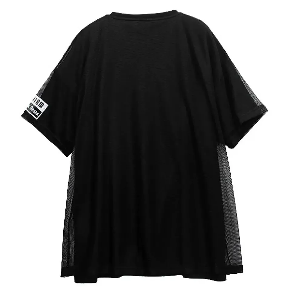 LISTEN FLAVOR Cyber Skull Mesh Layer T-Shirt