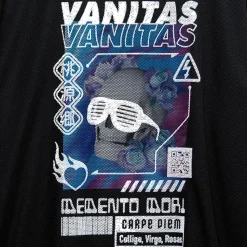 LISTEN FLAVOR Cyber Skull Mesh Layer T-Shirt