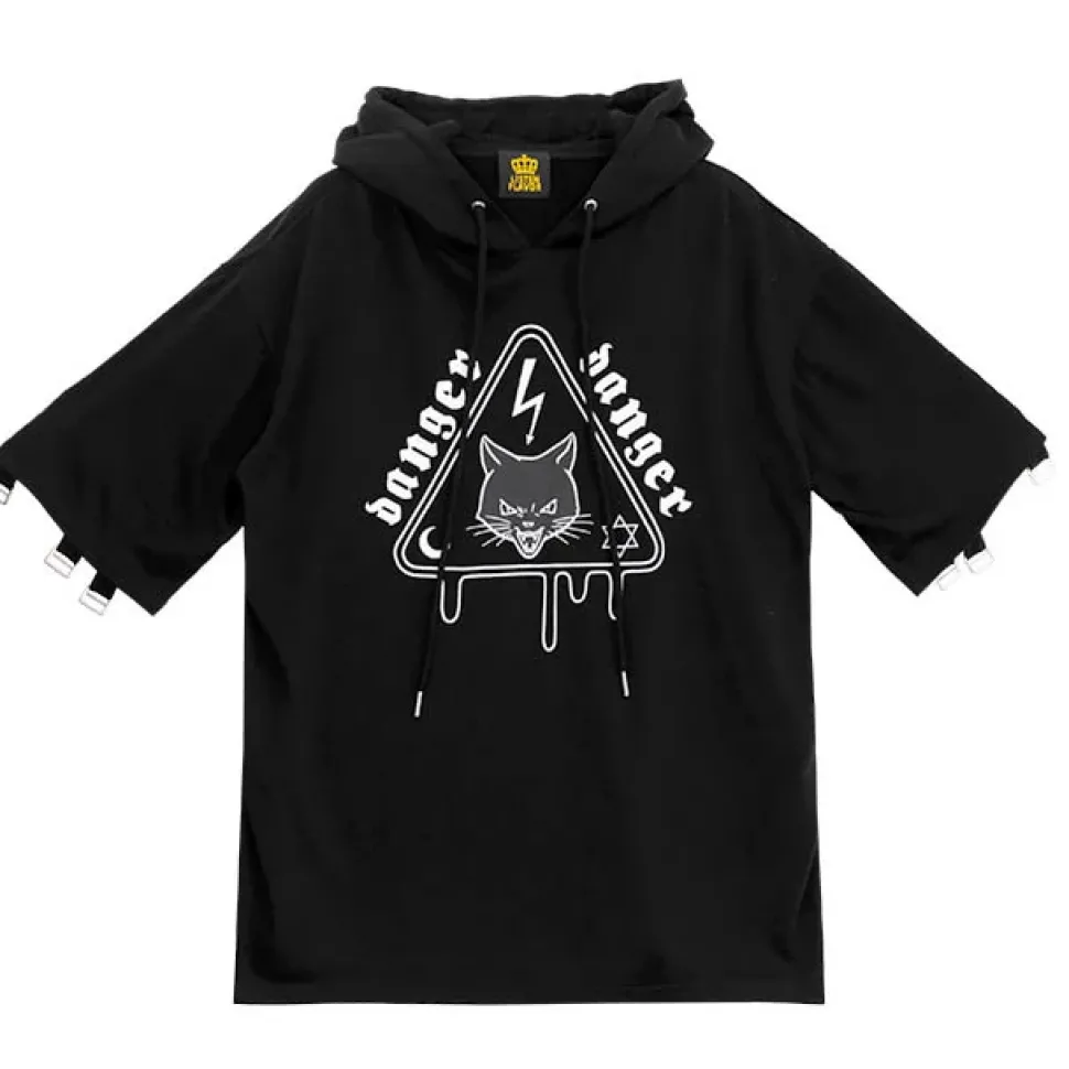 LISTEN FLAVOR Danger Cat 2-Way Cut Hoodie