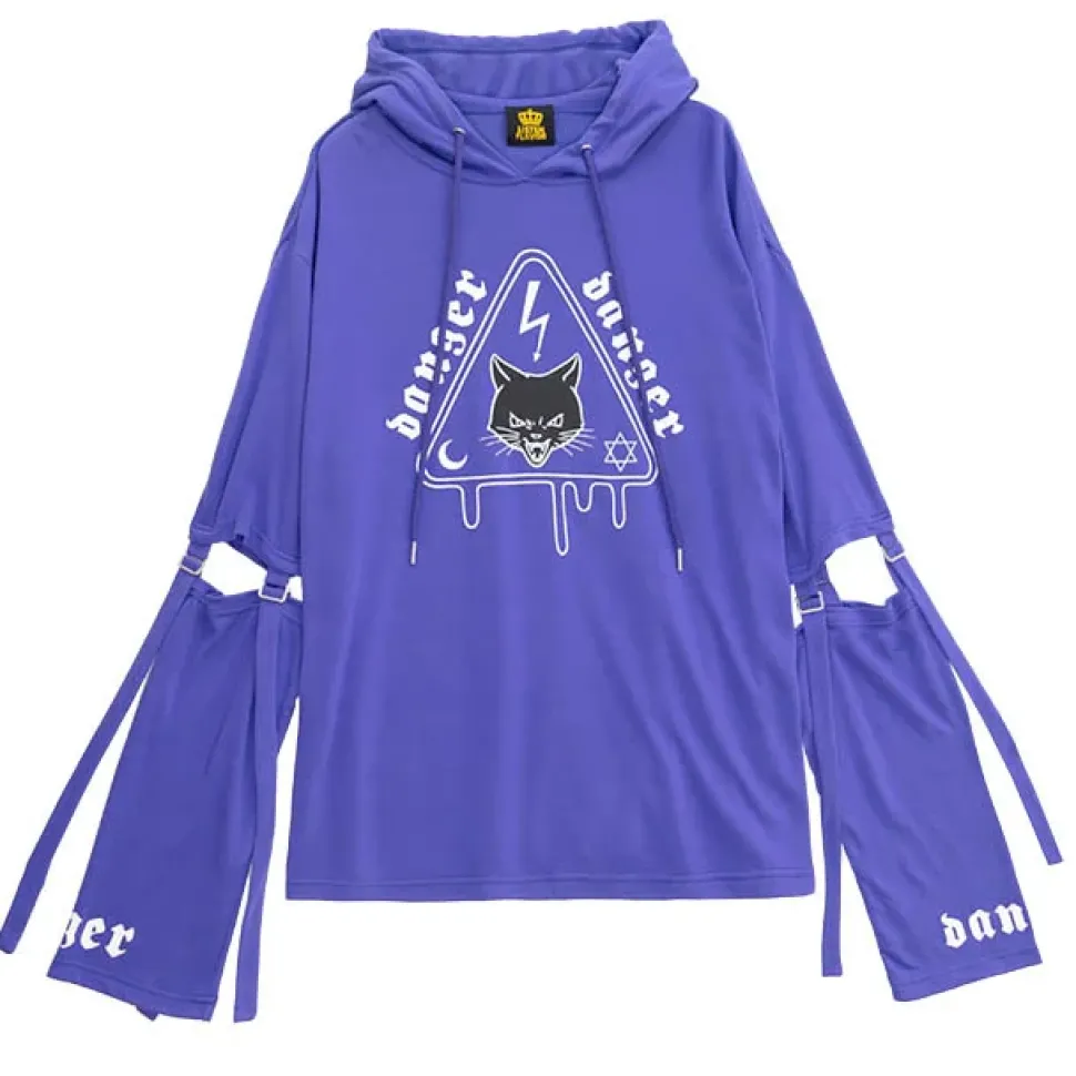 LISTEN FLAVOR Danger Cat 2-Way Cut Hoodie