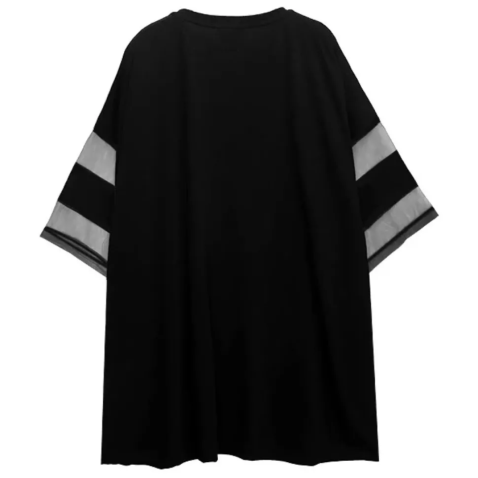 LISTEN FLAVOR Dangerous Black Cat Sheer Switching Top