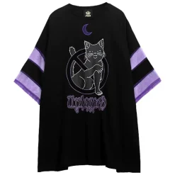 LISTEN FLAVOR Dangerous Black Cat Sheer Switching Top