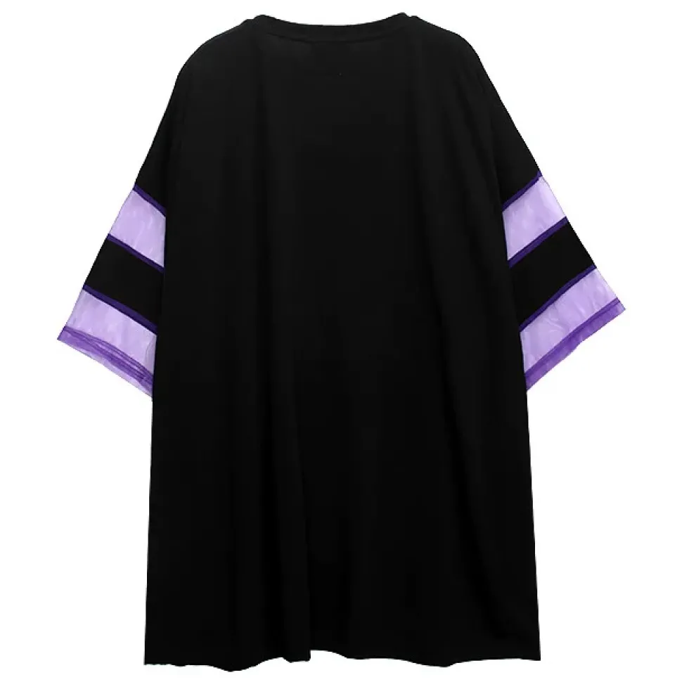 LISTEN FLAVOR Dangerous Black Cat Sheer Switching Top