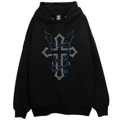 LISTEN FLAVOR Dark Cross Studded Hoodie