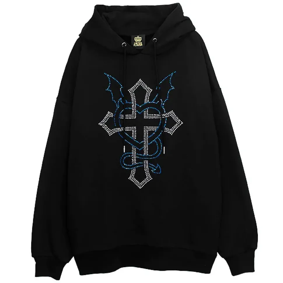 LISTEN FLAVOR Dark Cross Studded Hoodie