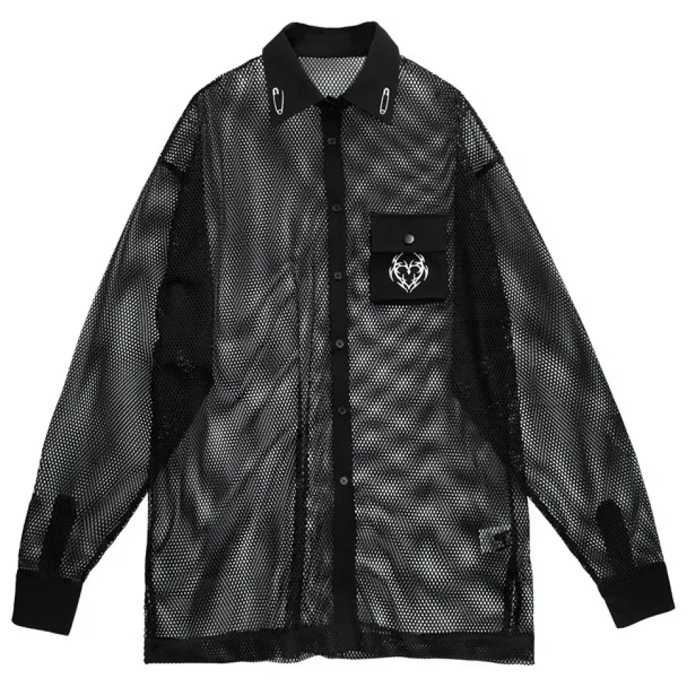 LISTEN FLAVOR Dark Metal Heart Mesh Shirt Black