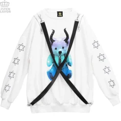 LISTEN FLAVOR Devil Bear Shoulder Zip Big Pullover w/ Straps