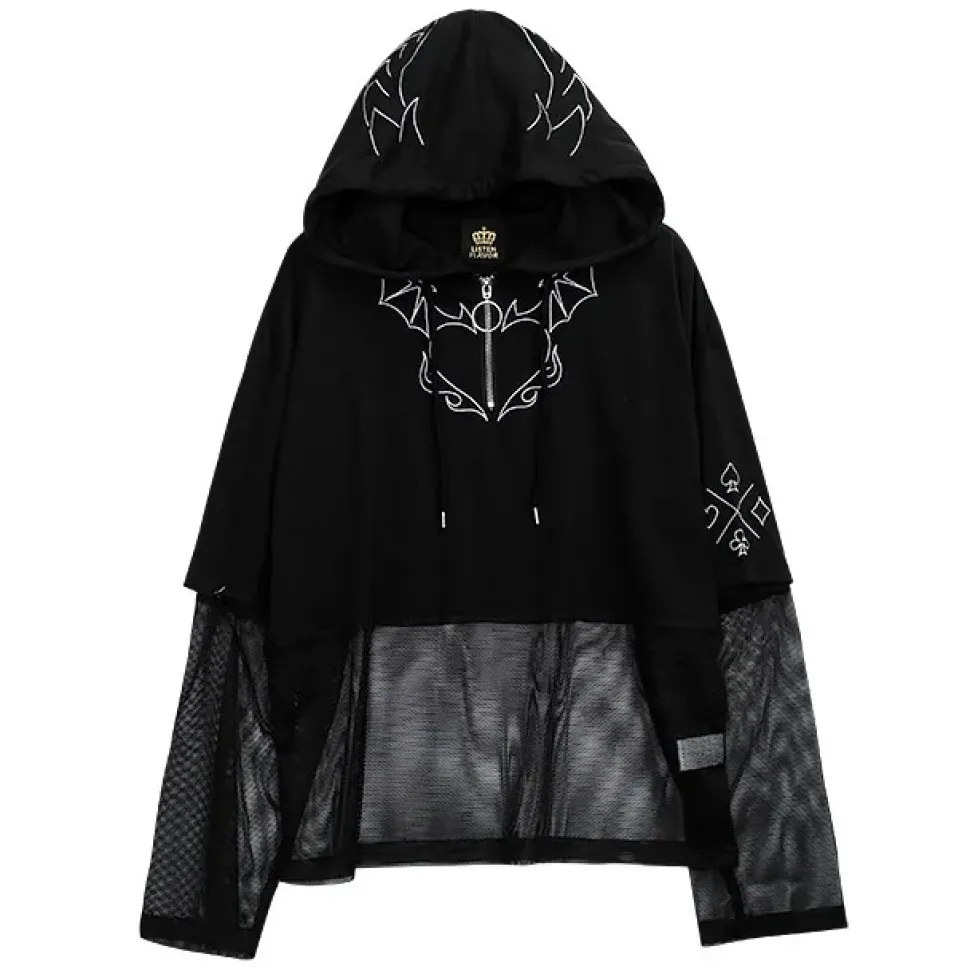 LISTEN FLAVOR Devil Heart 2-Way Mesh Hoodie